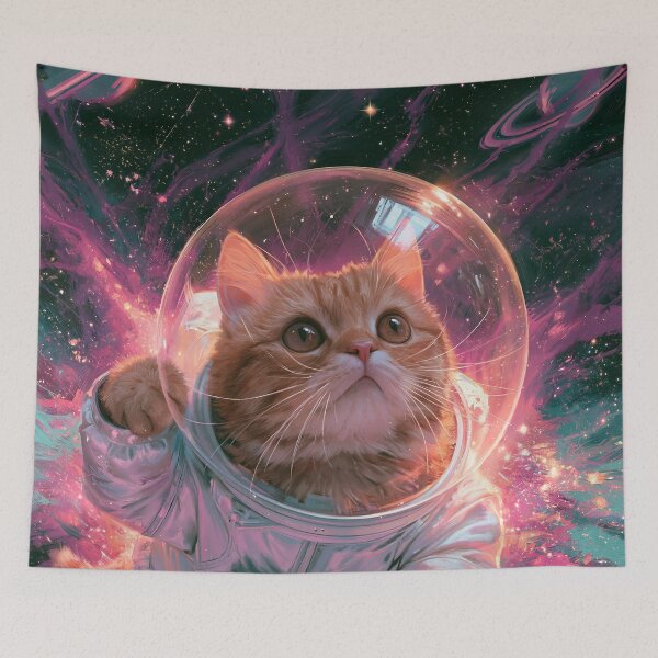 Item preview, Orange Cat Astronaut in Pink and Teal Galaxy designed and sold by FrostyForge.