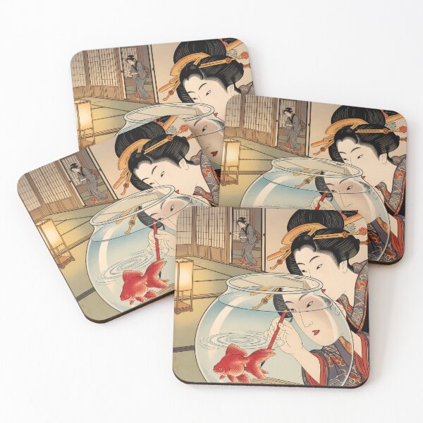 Item preview, Woman Looking into Glass Fishbowl with Goldfish designed and sold by TokyoUkiyoHouse.