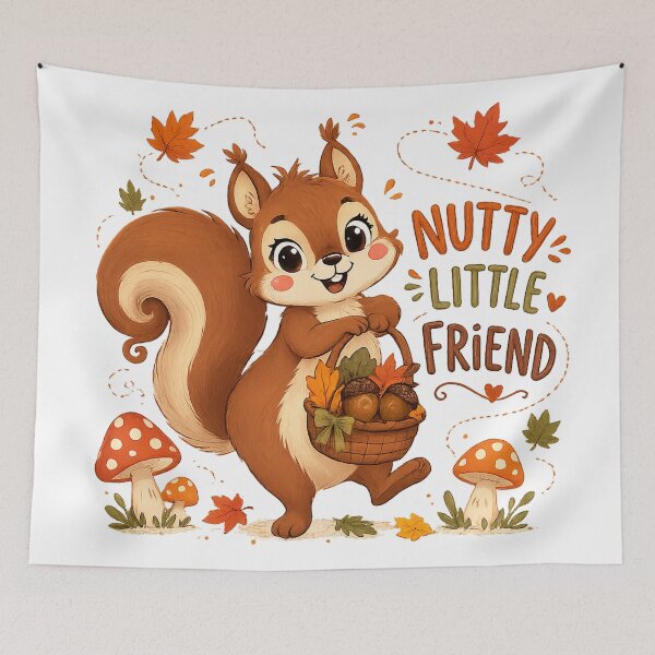 Item preview, Nutty Little Friend Cute Squirrel Autumn Acorn Basket Woodland Art designed and sold by inkoutninja.