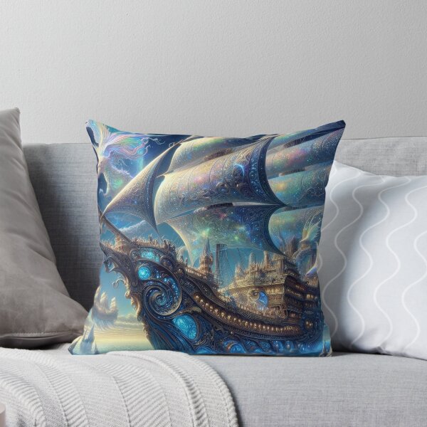 Item preview, Magical Flying Ship Iridescent Sails Dragons Aurora Fantasy Art designed and sold by Virtuoussignal.