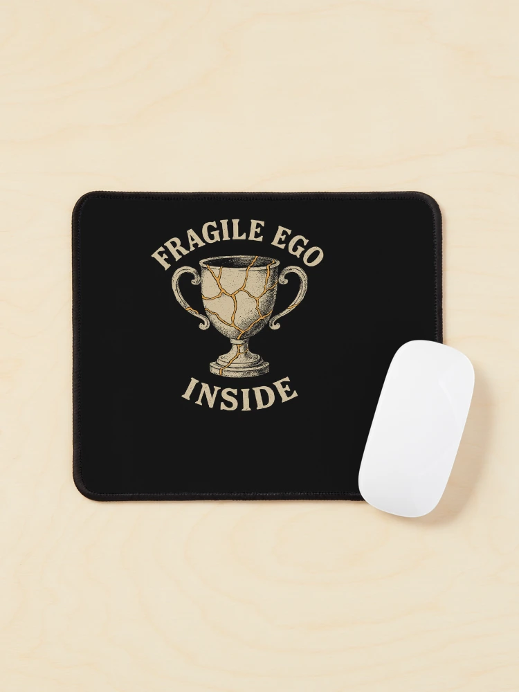 Fragile Ego Inside Cracked Golden Trophy Kintsugi Humor on a Mouse pad