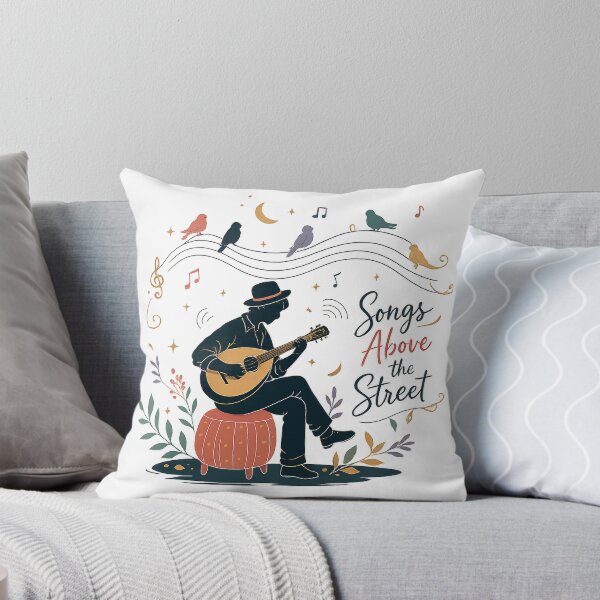Item preview, Songs Above the Street Vintage Musician Guitar and Songbirds Art designed and sold by inkoutninja.