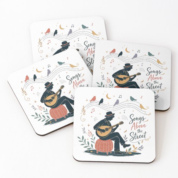 Item preview, Songs Above the Street Vintage Musician Guitar and Songbirds Art designed and sold by inkoutninja.