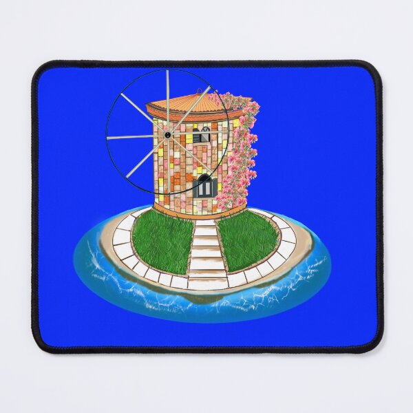 Item preview, Greek Island Windmill — Stone Tower with Bougainvillea designed and sold by Cobalt & Stone Art.