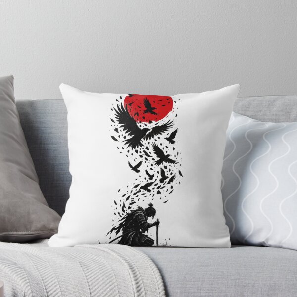 Item preview, Kneeling Samurai and Crows Red Moon Ink Art designed and sold by codex401.