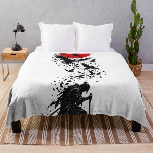 Item preview, Kneeling Samurai and Crows Red Moon Ink Art designed and sold by codex401.