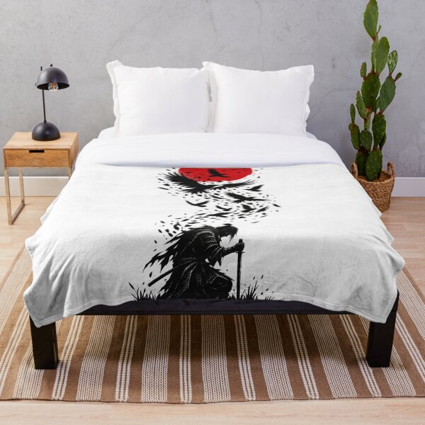 Item preview, Kneeling Samurai and Crows Red Moon Ink Art designed and sold by codex401.