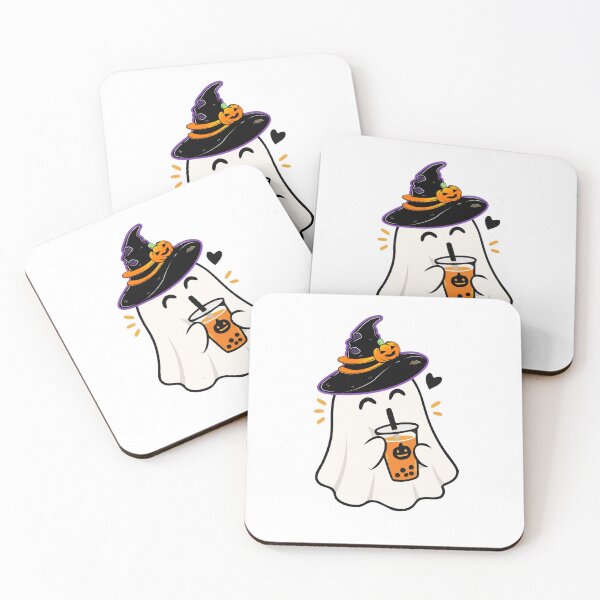 Item preview, Cute Halloween Ghost with Bubble Tea – Kawaii Witch Hat Sticker designed and sold by latistore.