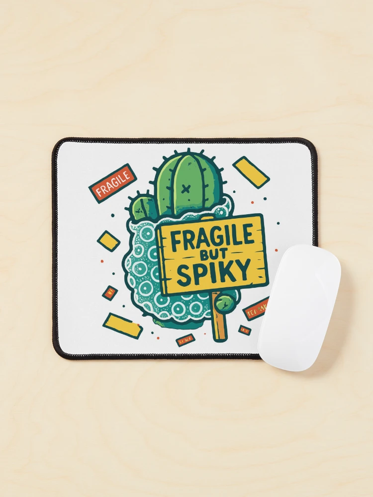 Fragile But Spiky Cactus With Wooden Sign And Bubble Wrap on a Mouse pad