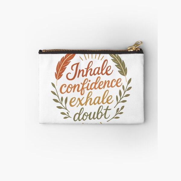 Item preview, Inhale Confidence Exhale Doubt Script Feathers Leaf Wreath designed and sold by ThreadQuirk.