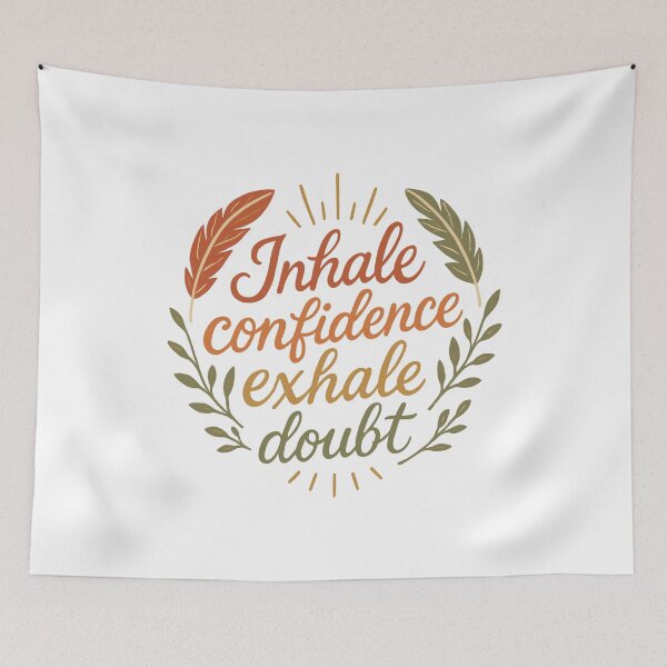 Item preview, Inhale Confidence Exhale Doubt Script Feathers Leaf Wreath designed and sold by ThreadQuirk.