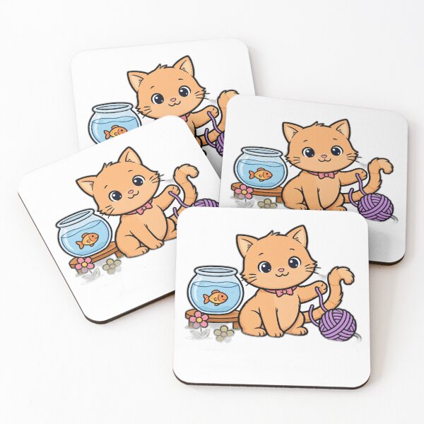Item preview, Cute Orange Kitten with Yarn Ball and Goldfish Bowl designed and sold by SaeedArtStudio.