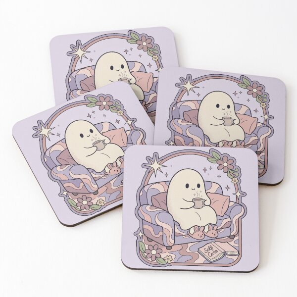 Item preview, Cozy Self-Care Ghost Funny Spooky Retro Illustration designed and sold by SADesigner2021.