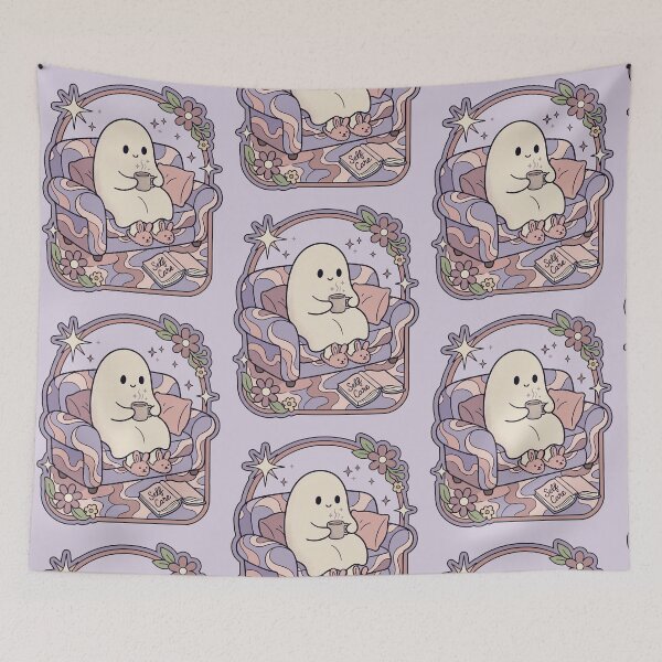 Item preview, Cozy Self-Care Ghost Funny Spooky Retro Illustration designed and sold by SADesigner2021.