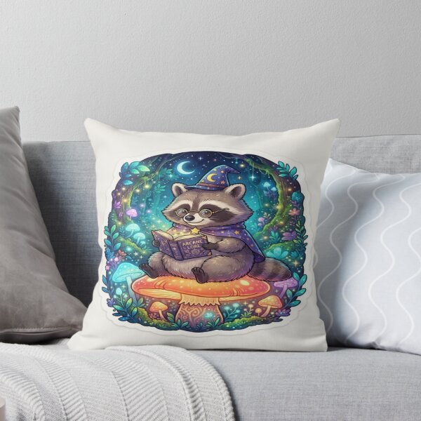 Item preview, Cute Wizard Raccoon Reading Arcane Lore Spell Book in Glowing Forest Art designed and sold by SAMORA ORIGINALS.