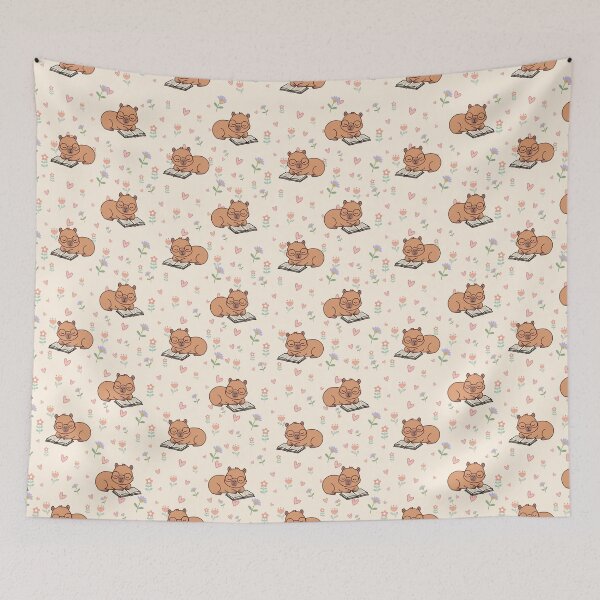 Item preview, Cute Capybara Reading Book Seamless Pattern designed and sold by prapapon.