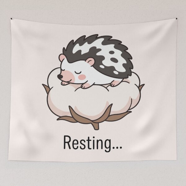 Item preview, Resting Cute Hedgehog Sleeping On Cotton Plant Art designed and sold by Amir Faysal.
