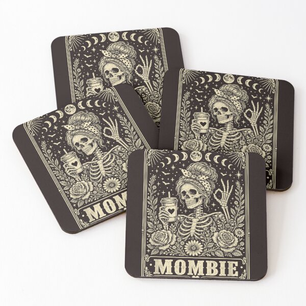 Item preview, Mombie Skeleton Coffee Messy Bun Vintage Tarot Card Halloween designed and sold by mari-kayden.