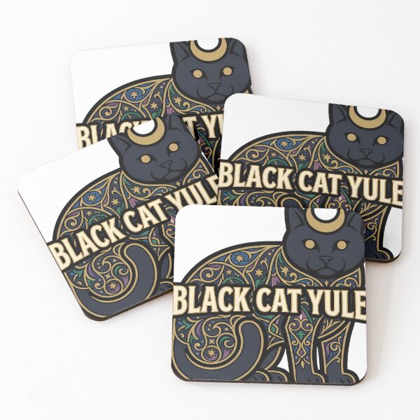 Item preview, Black Cat Yule - Yule Cat Crescent Moon Gothic Cat Art designed and sold by IllumeInk.