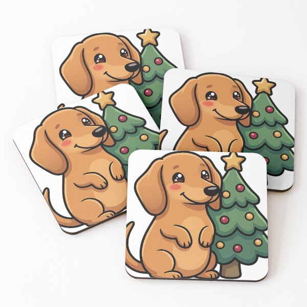 Item preview, Cute Christmas Dachshund Sitting Under a Small Decorated Pine Tree designed and sold by pumsquare.