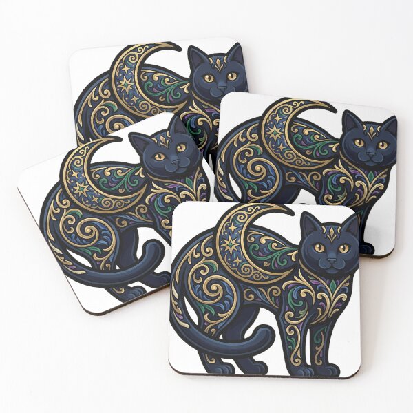 Item preview, Yule Cat Moon Back - Gothic Black Cat Crescent Art designed and sold by IllumeInk.