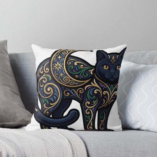 Item preview, Yule Cat Moon Back - Gothic Black Cat Crescent Art designed and sold by IllumeInk.