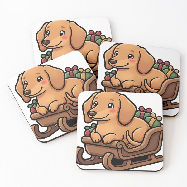Item preview, Cute Christmas Dachshund Curled Up in a Small Wooden Sleigh designed and sold by pumsquare.