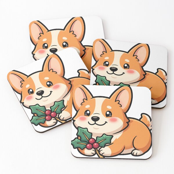 Item preview, Cute Christmas Corgi Lying Down Holding a Small Holly Sprig designed and sold by pumsquare.