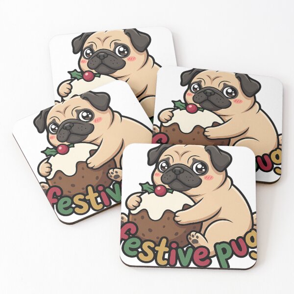 Item preview, Cute Christmas Pug Lying Down Hugging a Christmas Pudding - Festive Pug designed and sold by pumsquare.
