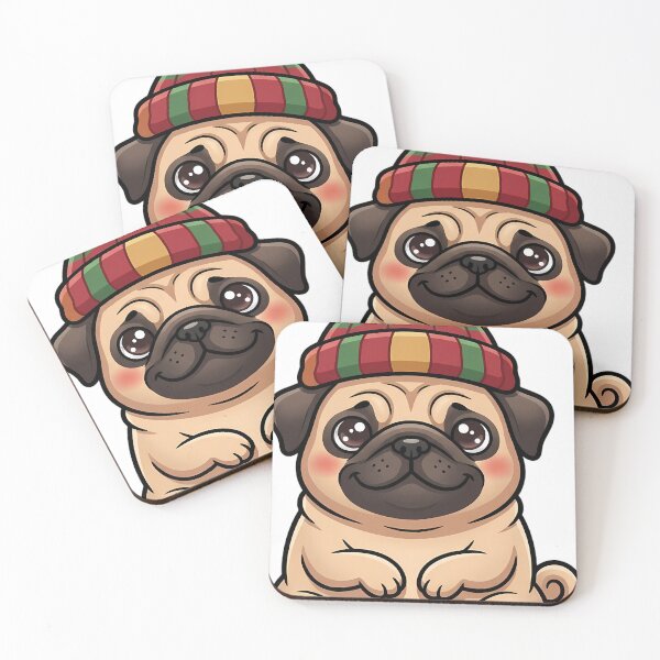 Item preview, Cute Christmas Pug Sitting in a Chunky Knitted Bobble Hat designed and sold by pumsquare.