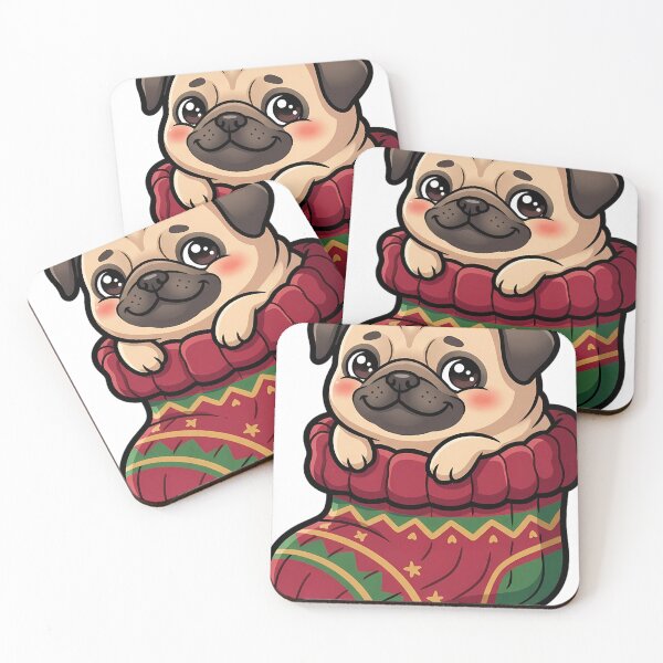 Item preview, Cute Christmas Pug Peeking Out of a Thick Knitted Stocking designed and sold by pumsquare.