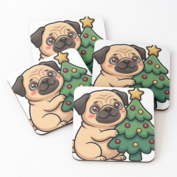 Item preview, Cute Christmas Pug Sitting Under a Small Decorated Pine Tree designed and sold by pumsquare.