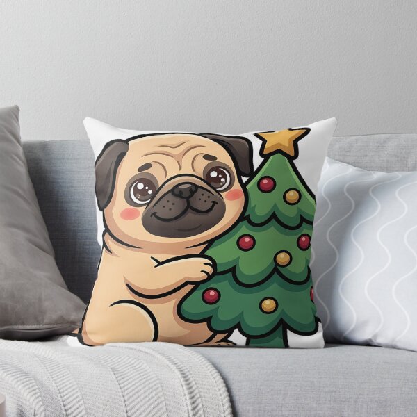 Item preview, Cute Christmas Pug Sitting Under a Small Decorated Pine Tree designed and sold by pumsquare.