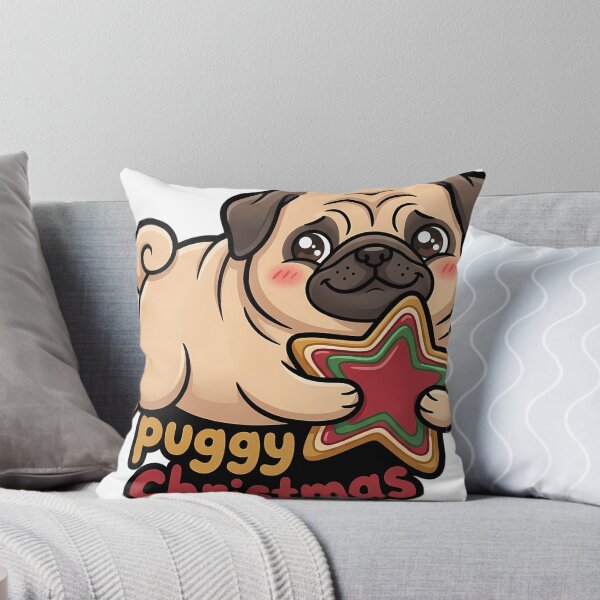 Item preview, Cute Christmas Pug Lying Down Hugging a Star Shaped Cookie - Puggy Christmas designed and sold by pumsquare.