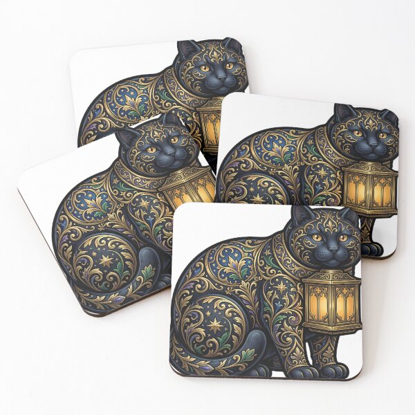 Item preview, Yule Cat Lantern - Gothic Black Cat Amber Lantern Art designed and sold by IllumeInk.