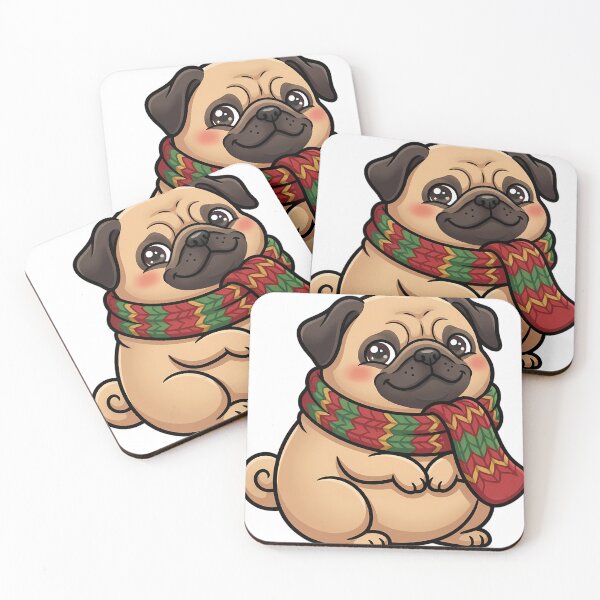Item preview, Cute Christmas Pug Curled Up in a Long Knitted Scarf designed and sold by pumsquare.