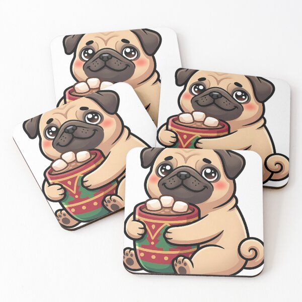 Item preview, Cute Christmas Pug Hugging a Thick Opaque Mug of Cocoa designed and sold by pumsquare.