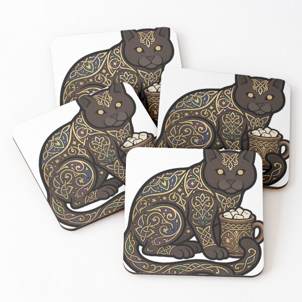 Item preview, Yule Cat Cocoa Mug - Gothic Black Cat Cocoa Art designed and sold by IllumeInk.