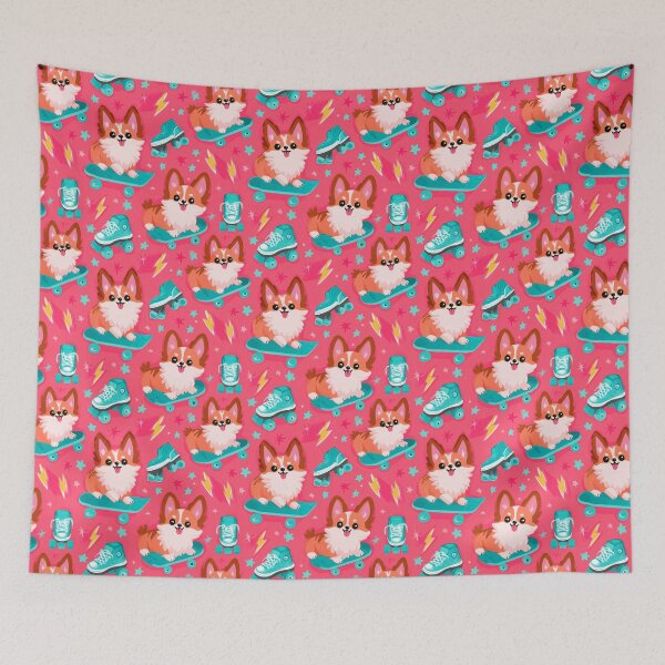 Item preview, Retro Corgi Skater Dog Roller Skate Pattern designed and sold by NicolasGlowArt.