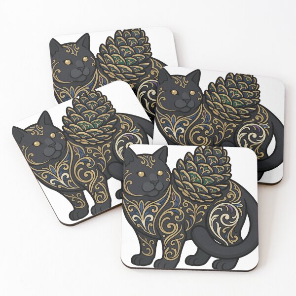 Item preview, Yule Cat Pine Cone - Gothic Black Cat Winter Art designed and sold by IllumeInk.