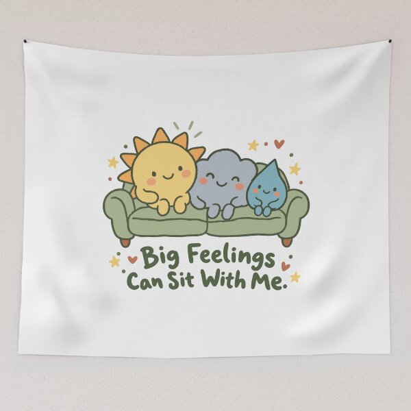 Item preview, Big Feelings Can Sit With Me Cute Mental Health Doodle designed and sold by ThreadQuirk.