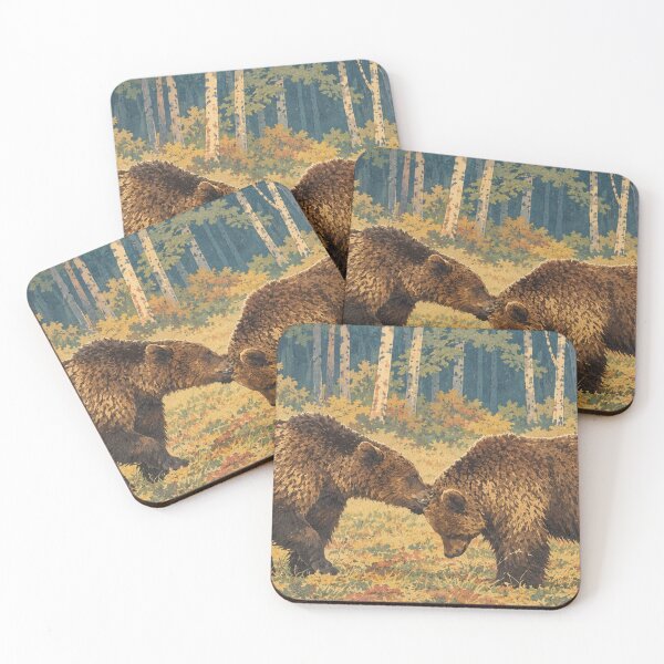 Item preview, Two Brown Bears in Autumn Birch Forest Vintage Wildlife Nature Art designed and sold by BLUESKY11a.