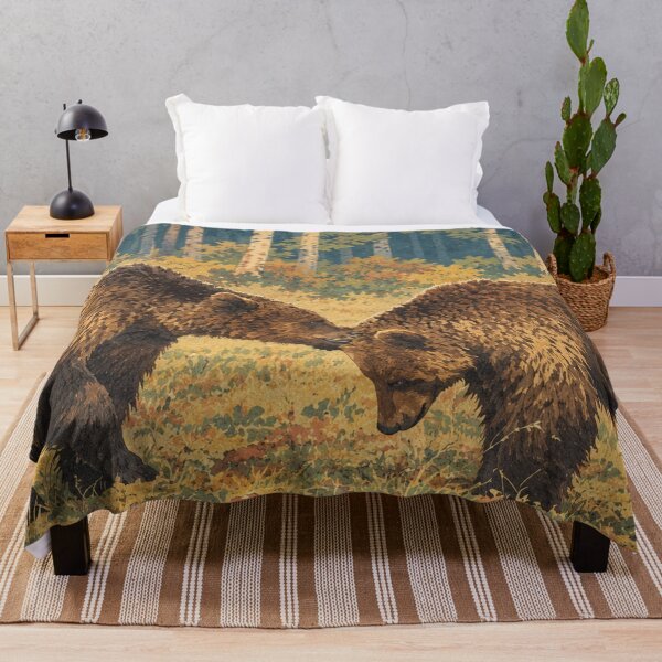 Item preview, Two Brown Bears in Autumn Birch Forest Vintage Wildlife Nature Art designed and sold by BLUESKY11a.