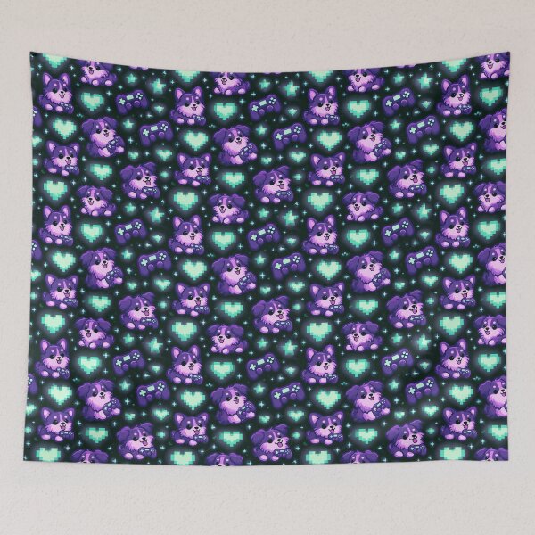 Item preview, Cute Gamer Puppies Pixel Hearts Controller Pattern designed and sold by NicolasGlowArt.