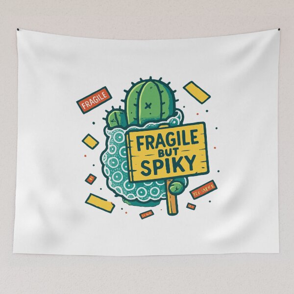 Item preview, Fragile But Spiky Cactus With Wooden Sign And Bubble Wrap designed and sold by ThreadQuirk.