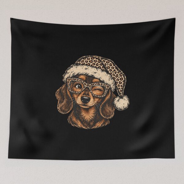 Item preview, Winking Dachshund Wearing Leopard Glasses and Santa Hat designed and sold by MurillaJeremy.