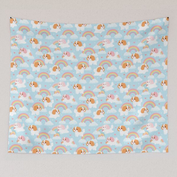 Item preview, Cute Cavalier Puppy Rainbow Clouds Hearts Pattern designed and sold by NicolasGlowArt.