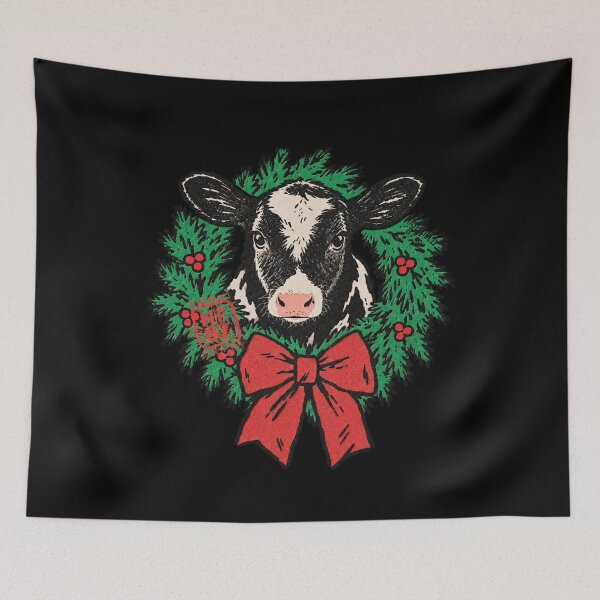 Item preview, Holstein Cow Inside Christmas Wreath with Bow designed and sold by MurillaJeremy.