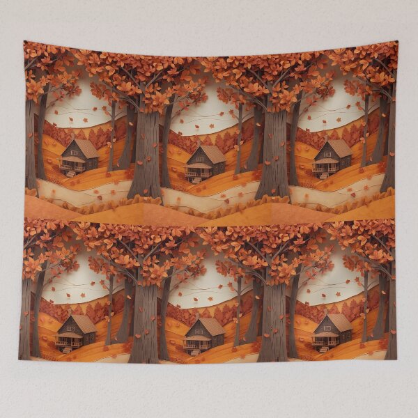 Item preview, Layered Paper Cut Cozy Cabin in Autumn Forest designed and sold by GrinGalore.