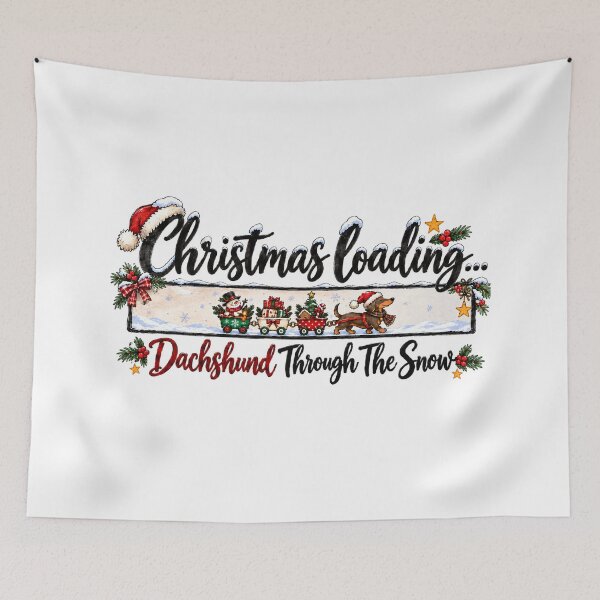 Item preview, Christmas Dachshund Pulling Three Festive Wagons designed and sold by MurillaJeremy.